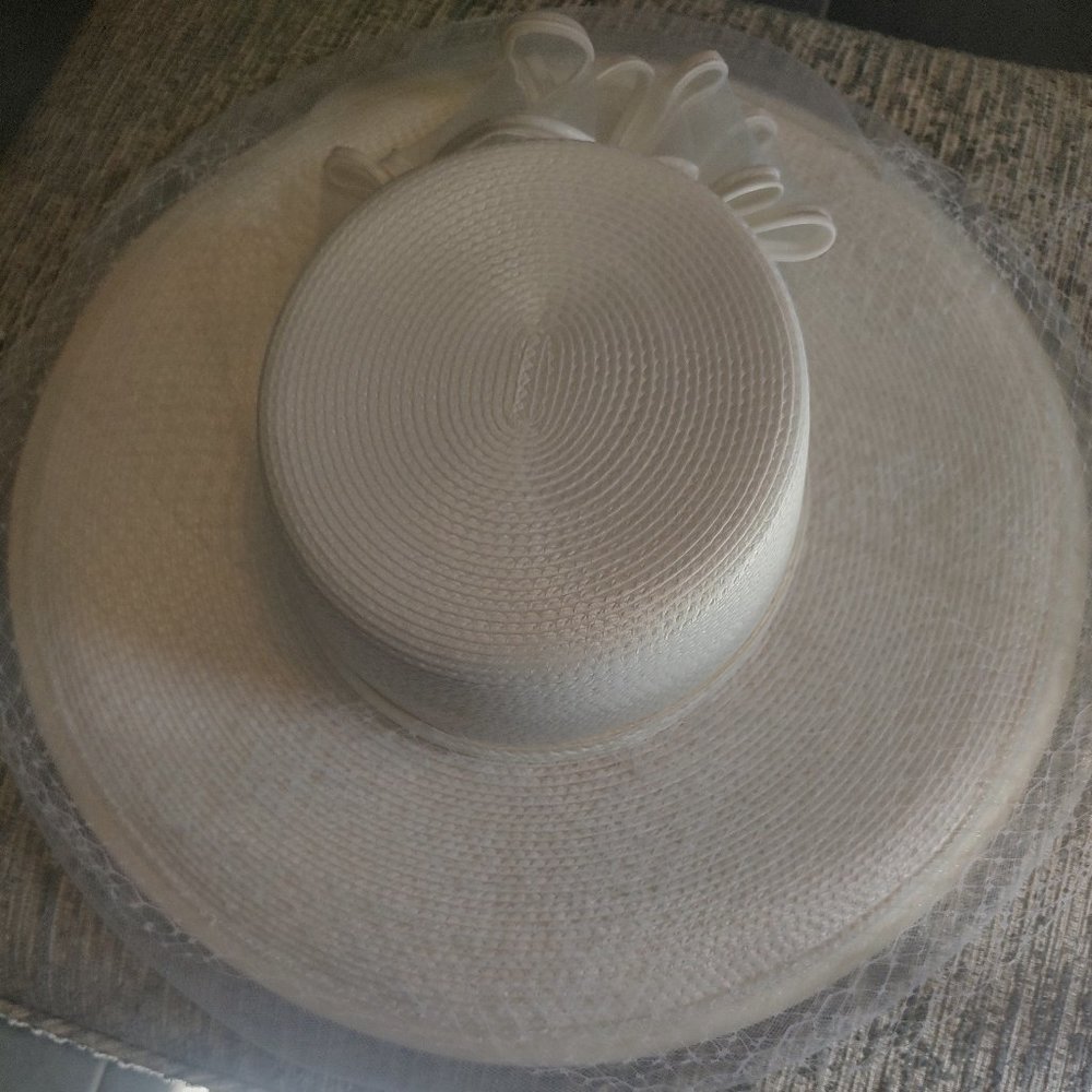 White Bonnet with Chiffon Bow
